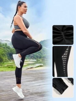 SHEIN Leisure Plus Hollow Out Wideband Waist Sports Leggings -Sculptive Wear 16889837220c983297d01f4ab05314b9e3900081c8 thumbnail 405x552