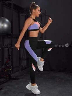 Colorblock Criss Cross Back Sports Set -Sculptive Wear 16890412842607b5a4ffadc240726f614db248435f thumbnail 405x552