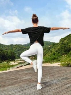 SHEIN Leisure Solid Tulip Back Raglan Sleeve Sports Tee -Sculptive Wear 1689063348c974d466fe78beae2407dd9de097bde1 thumbnail 405x552