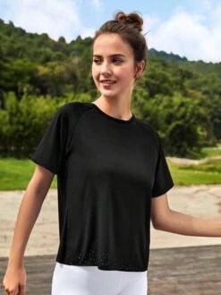 SHEIN Leisure Solid Tulip Back Raglan Sleeve Sports Tee -Sculptive Wear 1689063352547fd18eb3ac266b39a1ad09a177ce2f thumbnail 405x552