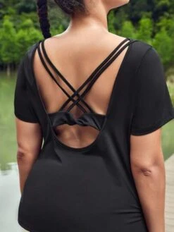SHEIN Leisure Plus Criss Cross Back Sports Tee