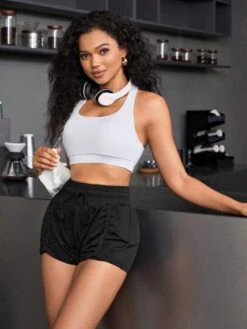 Drawstring Waist Ruched Side Sports Shorts -Sculptive Wear 16890796053be1a96317d3b613eeb0b4295eab9659 thumbnail 405x552