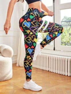 Heart Print Wideband Waist Sports Leggings -Sculptive Wear 1689146694a32ea55e1516f07f66dfd52d2b4a7f0a thumbnail 405x552