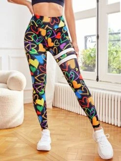 Heart Print Wideband Waist Sports Leggings -Sculptive Wear 16891466971b362b449b645b2b2142ec3143af263a thumbnail 405x552