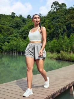 SHEIN Leisure Plus Drawstring Waist Sports Shorts With Phone Pocket -Sculptive Wear 16891483814dce5c1b17d63e3ba3bfa1ccfe906e22 thumbnail 405x552