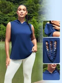 SHEIN Leisure Plus Cut Out Back Hooded Sports Tank Top -Sculptive Wear 1689150390742567c7e68a7344ad27f16d417fc6ab thumbnail 405x552