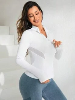 Half Zip Thumb Holes Sports Sweatshirt -Sculptive Wear 16892114975947dd134626881bdfed50d4f3802d8d thumbnail 405x552