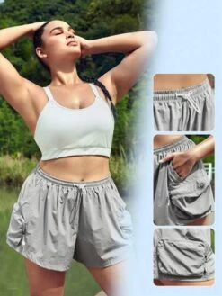 SHEIN Leisure Plus Drawstring Waist Sports Shorts With Phone Pocket -Sculptive Wear 16892359014a42f2efd0bc80c5588e89577bf79c92 thumbnail 405x552