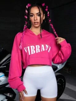 Slogan Graphic Drop Shoulder Crop Hoodie -Sculptive Wear 16893018158b6cc409dcee808b9d51fdb0ea67f9f9 thumbnail 405x552