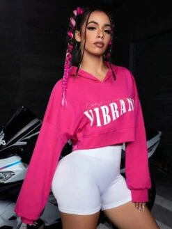 Slogan Graphic Drop Shoulder Crop Hoodie -Sculptive Wear 16893018186ed55b9d4c58f0496bc08385c5528656 thumbnail 405x552