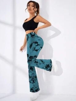 Tie Dye Wide Waistband Flare Leg Sports Pants -Sculptive Wear 16893223395a43a23e5040e150f6eb3cd7b3232727 thumbnail 405x552