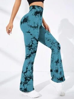 Tie Dye Wide Waistband Flare Leg Sports Pants -Sculptive Wear 16893223415106e85058a623665d8311d957b67e88 thumbnail 405x552