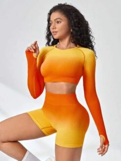 Ombre Thumb Holes Sports Tee & Biker Shorts -Sculptive Wear 1689738516ffa41af15c9431e3dfa0177f7c8b08f1 thumbnail 405x552