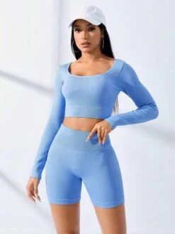 Crisscross Backless Crop Sports Tee & Biker Shorts