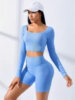 Crisscross Backless Crop Sports Tee & Biker Shorts -Sculptive Wear 16898192500fc863787817d65841a45af7d3b28eb8 thumbnail 405x552