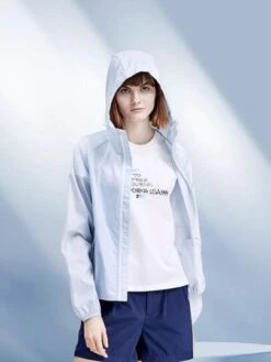 Women's Sun Protection Outdoor Hooded Sports Jacket, Waterproof Windbreaker For Skin Protection -Sculptive Wear 1689819434b2080075d4920306279c0e569ef0171a thumbnail 405x552