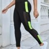 Plus Contrast Mesh Insert Wideband Waist Sports Leggings