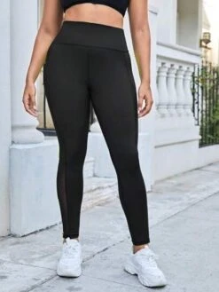 Plus Contrast Mesh Insert Wideband Waist Sports Leggings -Sculptive Wear 1689838173005a70294c3225d673ae16f2349383c6 thumbnail 405x552