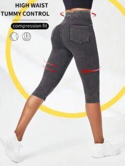 High Stretch Wide Waistband Capri Sports Leggings -Sculptive Wear 1690156825b1a56e5171414c9ecd80f0da7a38b1e7 thumbnail 405x552