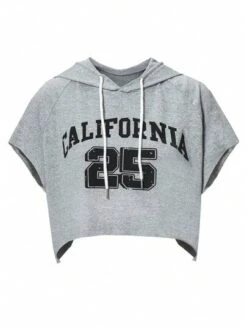 Letter Graphic Drawstring Hooded Sports Set
