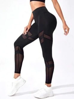 Mesh Insert Wideband Waist Sports Leggings