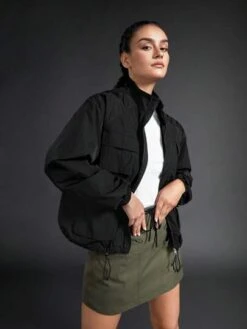 SHEIN In My Nature Women's Softshell Jacket With Multiple Pockets, Waterproof And Fashionable Loose Fit, Stand Collar, Adjustable Hem -Sculptive Wear 169027056636bf647bc2f756039b20b68fb6632ac9 thumbnail 405x552