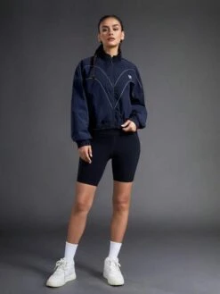 SHEIN In My Nature Women's Softshell Anti-splash Fashionable Retro-style Reflective Logo Jacket, Elastic Waist, And Cuff -Sculptive Wear 1690278190b79469afa3404817eb76535bd9268484 thumbnail 405x552