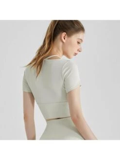 Fitness Women's Short Sleeves T-shirt With Built-in Bra Pad, Tight Waist Design, Ventilate Running Yoga Clothes -Sculptive Wear 1690297851a49cf40c942a2199c5a6a3ec98f8d047 square thumbnail 405x552