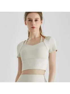 Fitness Women's Short Sleeves T-shirt With Built-in Bra Pad, Tight Waist Design, Ventilate Running Yoga Clothes -Sculptive Wear 1690297851e5369cdf30951316e3f841f28907bc97 square thumbnail 405x552