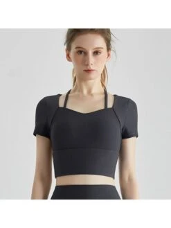 Sportswear Gym Top For Women, With Built-in Bra Pad Short Sleeve Tight Waist Showing Navel Running & Yoga Outfits -Sculptive Wear 1690297863eb1236e246f9279c8ee2f625a5b49e2a square thumbnail 405x552