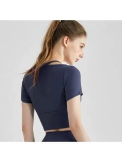 Women's Athletic Sports Short Sleeve T-shirt With Built-in Bra, Tight Waistline For Activities Such As Running And Yoga -Sculptive Wear 1690297878923d11b124ad31bebb6194233e28c312 square thumbnail 405x552