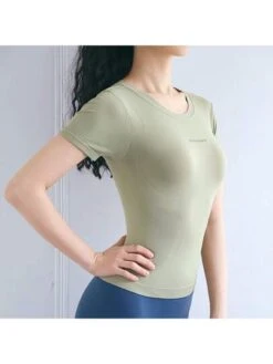 Summer Breathable Short Sleeve Yoga Top For Women, High Elasticity Running Quick-drying Fitness Tight T-shirt -Sculptive Wear 1690355588d9efa8193216743693b6eb77f3cb2225 square thumbnail 405x552