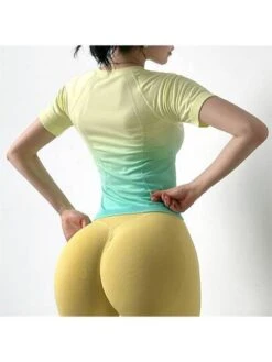 Gradient Fitness Short Sleeve Round Neck Slim Elastic Tight Top For Women Running, Training, Yoga -Sculptive Wear 1690357129edfa35ac28fda5752e03065f301460de square thumbnail 405x552