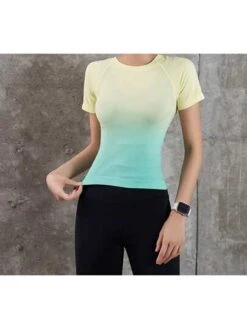 Gradient Fitness Short Sleeve Round Neck Slim Elastic Tight Top For Women Running, Training, Yoga -Sculptive Wear 1690357192db783223a58dc8720719ff8c2ad2fa29 square thumbnail 405x552