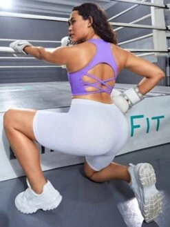 Plus Solid Racer Back Sports Bra -Sculptive Wear 169036347349cf7bda6272db46e2c16a7b1e1bb486 thumbnail 405x552