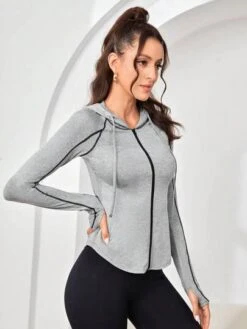 Drawstring Hooded Sports Jacket -Sculptive Wear 16903670416ce2ea0ad60771859999d6266f56d14b thumbnail 405x552