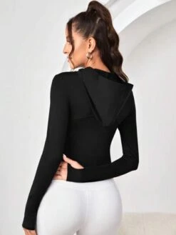 Solid Zip Up Hooded Sports Jacket