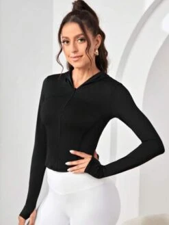 Solid Zip Up Hooded Sports Jacket -Sculptive Wear 1690367092632fb3e54e5ed6f07b46af5908dee57e thumbnail 405x552