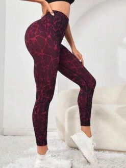 Allover Print Wideband Waist Sports Leggings