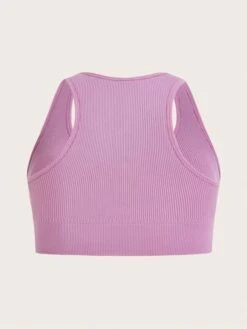 Plus 2pcs Solid Ribbed Knit Sports Bra