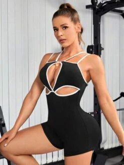 Contrast Binding Cut Out Front Cami Unitard Romper -Sculptive Wear 1690421349d8fec0d2939c258a872be80fe231153c thumbnail 405x552