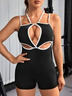 Contrast Binding Cut Out Front Cami Unitard Romper -Sculptive Wear 169042135681e6b73028ba18b7984d21c45a5ece4f thumbnail 405x552