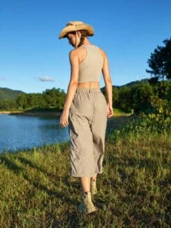 SHEIN In My Nature Women's Outdoor Wrinkle-fabric 3/4 Length Anti-splash Multi-pocket Pants