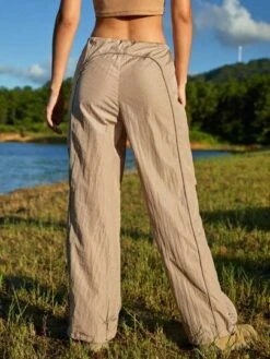 SHEIN In My Nature Women's Outdoor Hiking Trousers With Adjustable Waistband, Reflective Logo, Fringed Cords, And Anti-splash Material