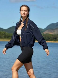 SHEIN In My Nature Women's Softshell Anti-splash Fashionable Retro-style Reflective Logo Jacket, Elastic Waist, And Cuff -Sculptive Wear 1690442481bc246d6b3123ffe38f8c537c5277442b thumbnail 405x552