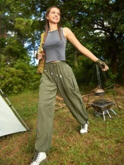 SHEIN In My Nature Women's Outdoor Water-resistant Pants With Adjustable Waist, Super Loose Fit And Elastic Hem, Multiple Pockets -Sculptive Wear 1690443075cec467fa9891b813c1fb3cef500356c4 thumbnail 405x552