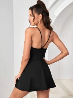 Solid Ruched Cut Out Backless Active Dress
