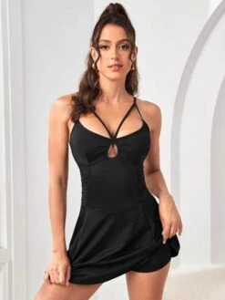 Solid Ruched Cut Out Backless Active Dress -Sculptive Wear 16904630762e30fe208fd5eaf637bd1a1520b2726b thumbnail 405x552