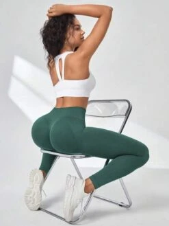 Wide Waistband Ribbed Knit Sports Leggings