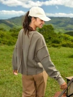 SHEIN In My Nature Women's Heavyweight Oversize Hiking, Workout, Commuting Hoodie With Contrast Stitching